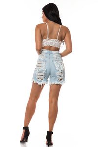 women shorts length skinny super high waisted distressed shorts
