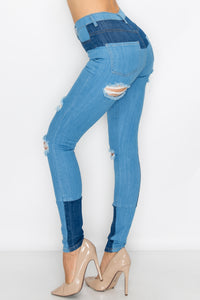 40190 Women's High Waisted Skinny Jeans with Slice Destruction