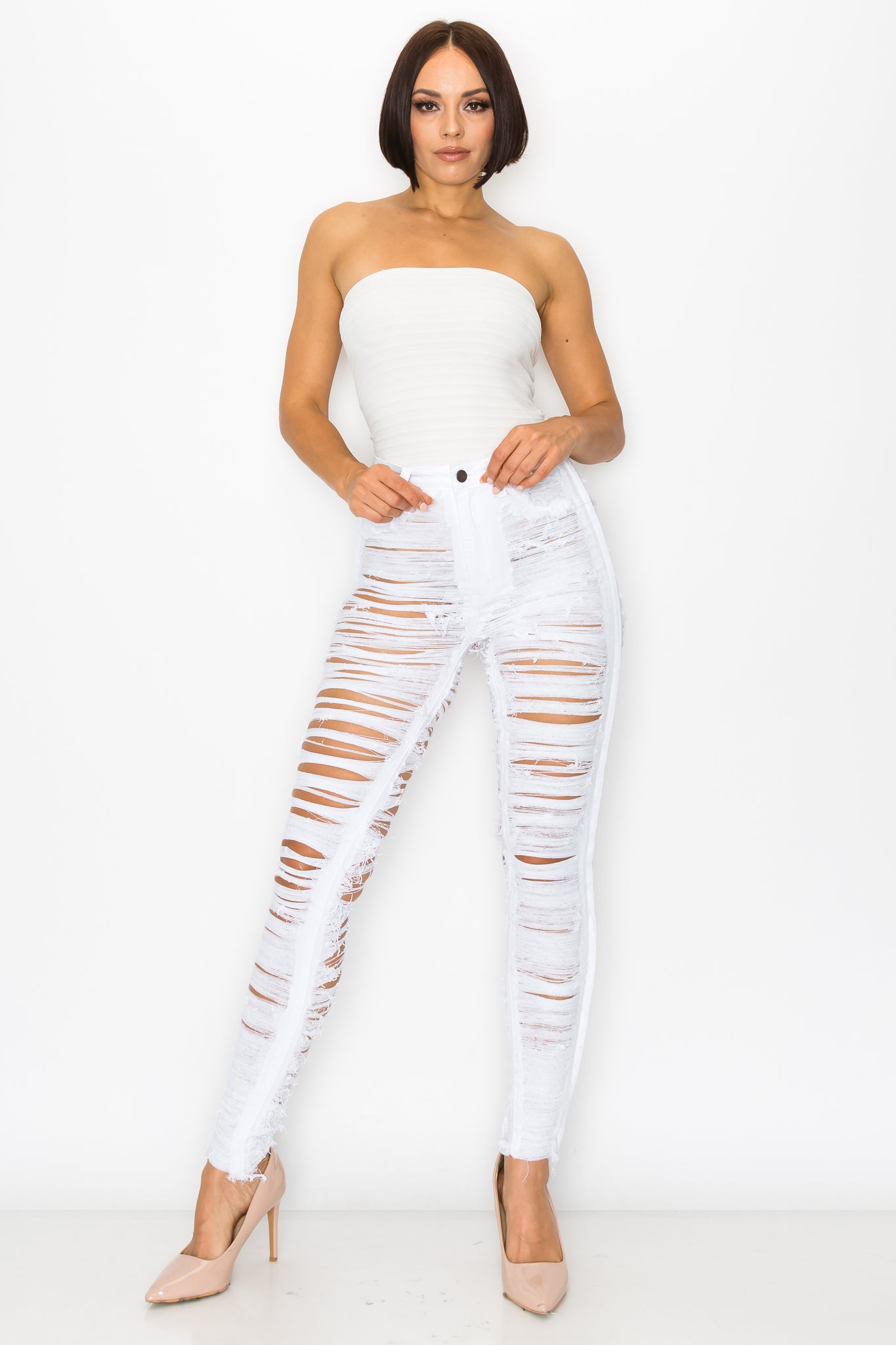 40430 Women's High Rise Shredded Skinny Jeans