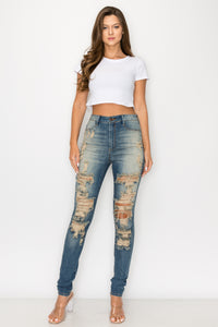 40514 Women's High rise Skinny Distressed Jeans