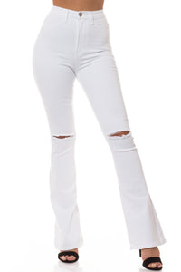 2033 Women's High Waisted Distressed Flare Jeans