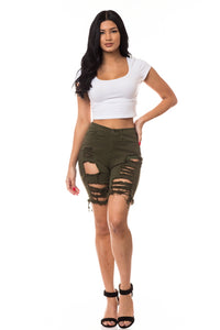 6801 Women's High Waisted Distressed Bermuda Shorts with Cut Outs