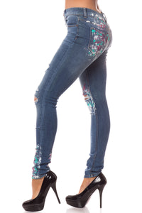 1052 Women's Mid Waisted Distressed Skinny Jeans