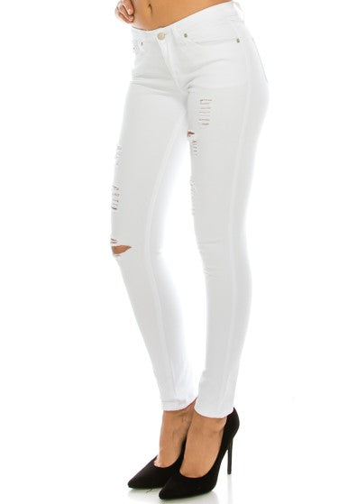 1085 Women's Mid Rise Skinny Fit Ripped Stretchy Denim Pants
