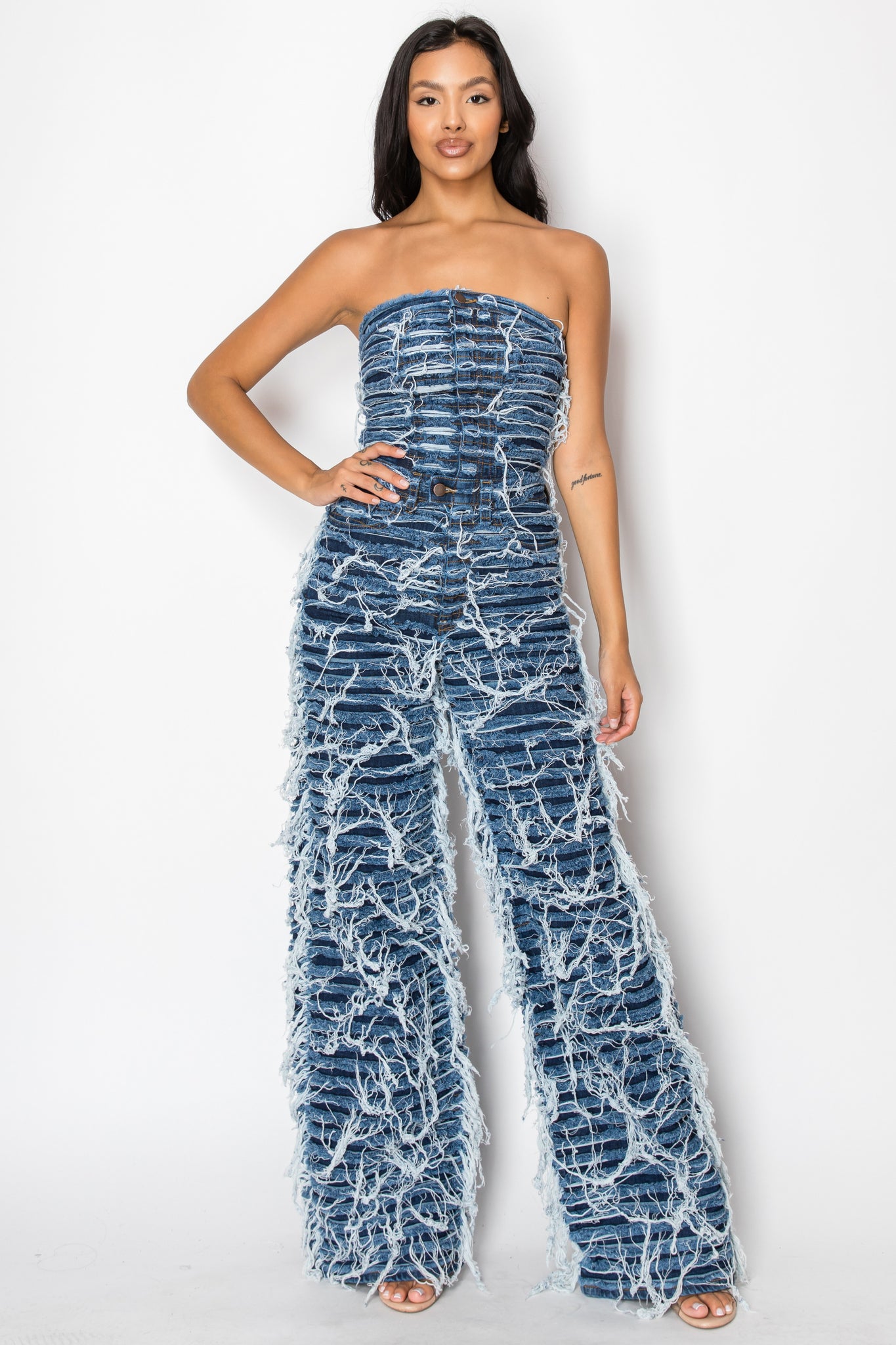 3052 Dual Layer Shaggy Halter Top Jumpsuit