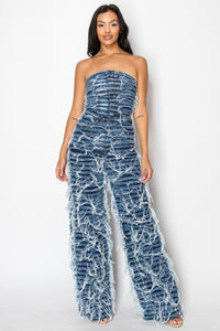 3052 Dual Layer Shaggy Halter Top Jumpsuit