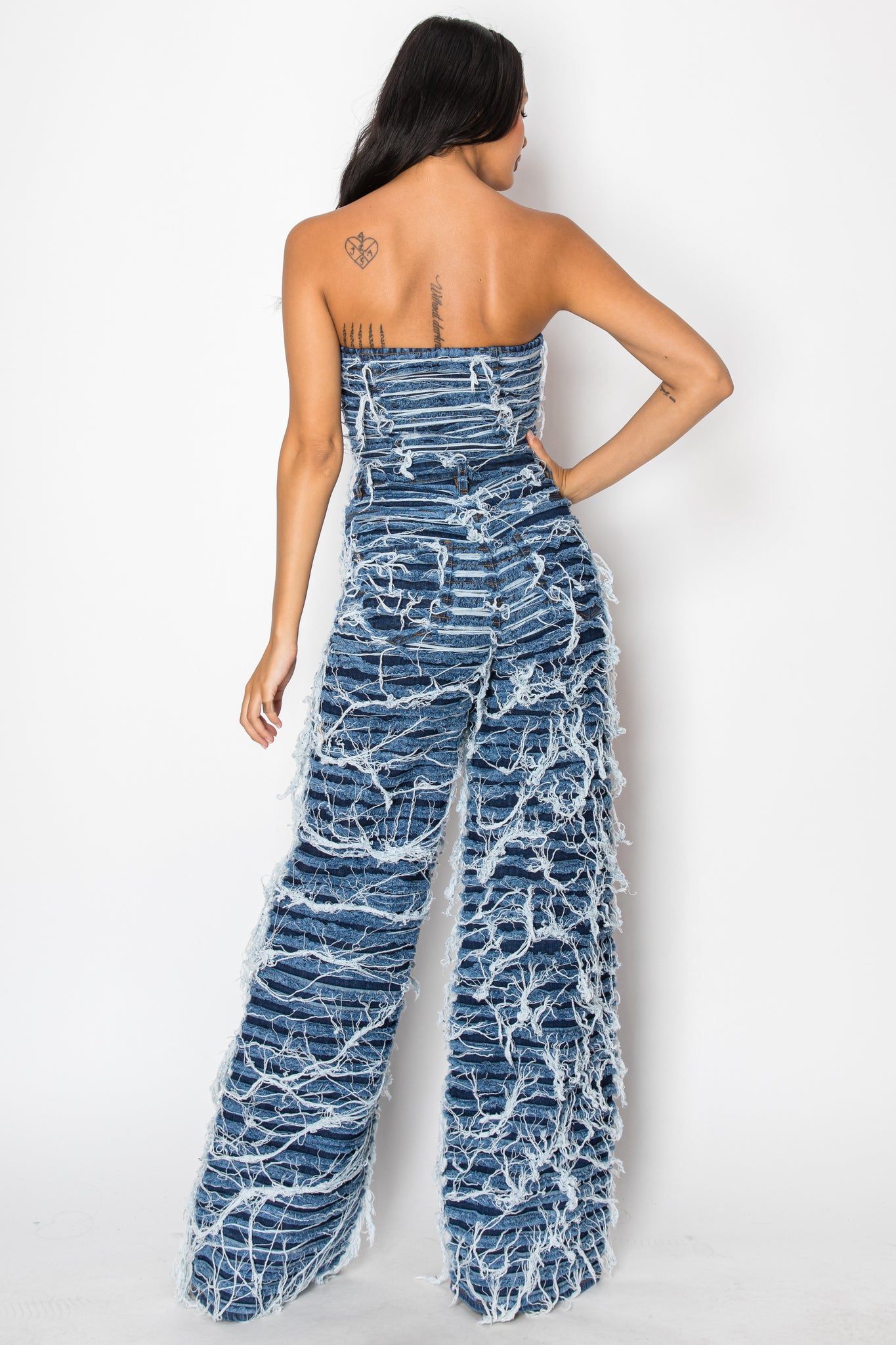 3052 Dual Layer Shaggy Halter Top Jumpsuit