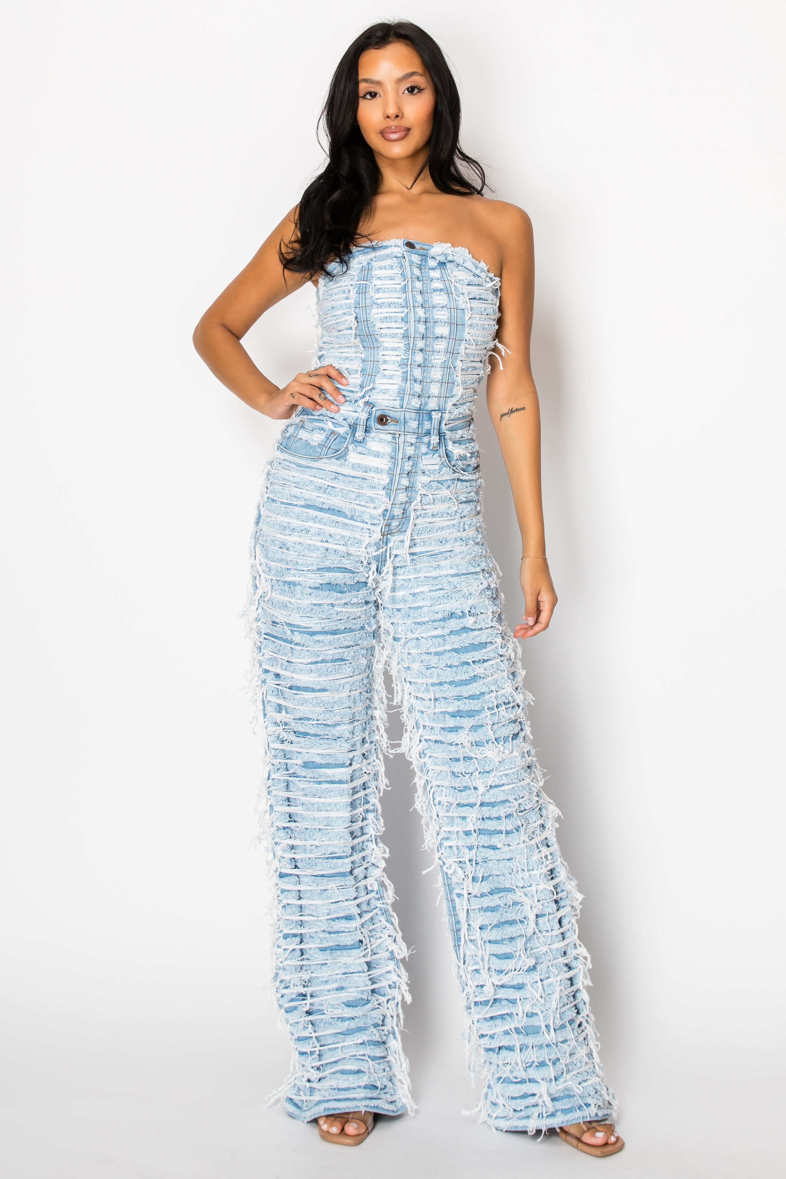 3052 Dual Layer Shaggy Halter Top Jumpsuit