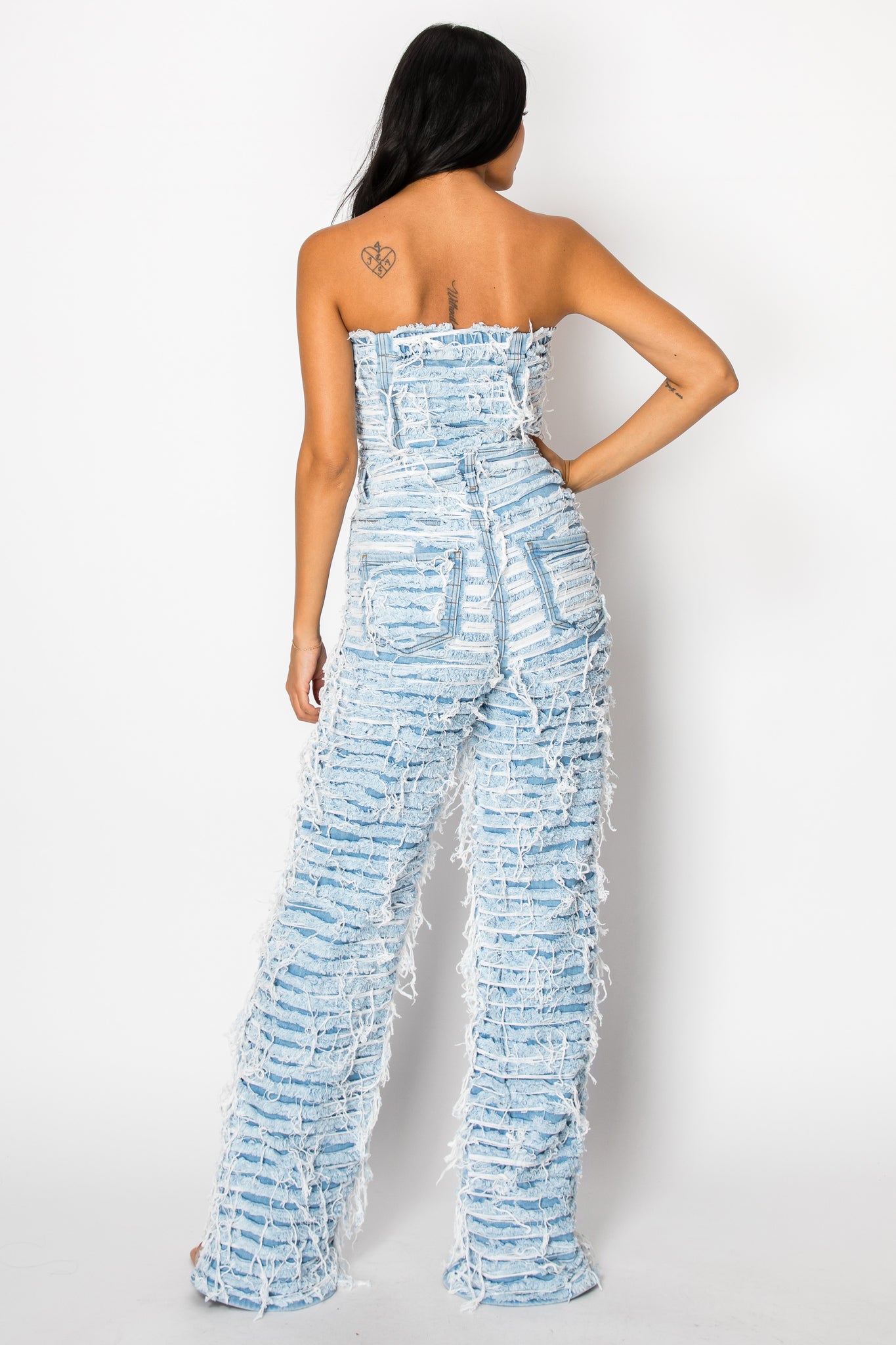 3052 Dual Layer Shaggy Halter Top Jumpsuit