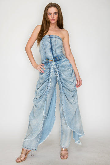 AP3053 Jumpsuit W/ Ruffled & Frayed Long Skirt