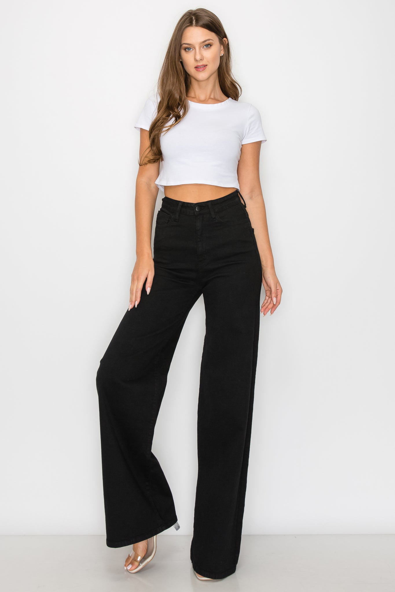 40030PN Women's High Waisted Stretch Wide-Leg Flare Baggy Jeans