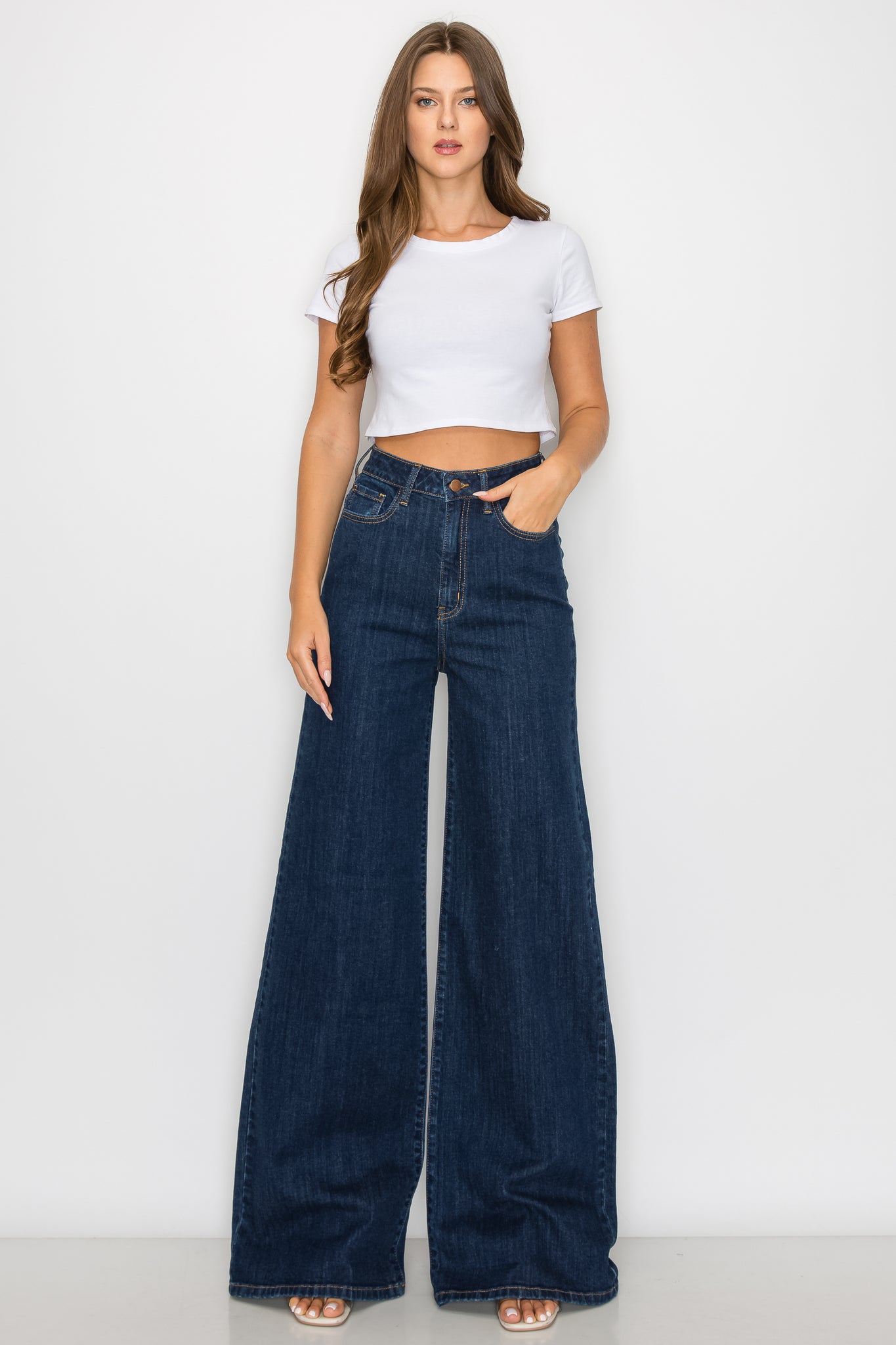 40030PN Women's High Waisted Stretch Wide-Leg Flare Baggy Jeans