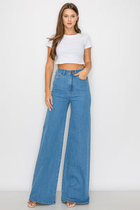 40030PN Women's High Waisted Stretch Wide-Leg Flare Baggy Jeans