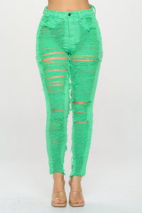 40430 Women's High Rise Shredded Skinny Jeans