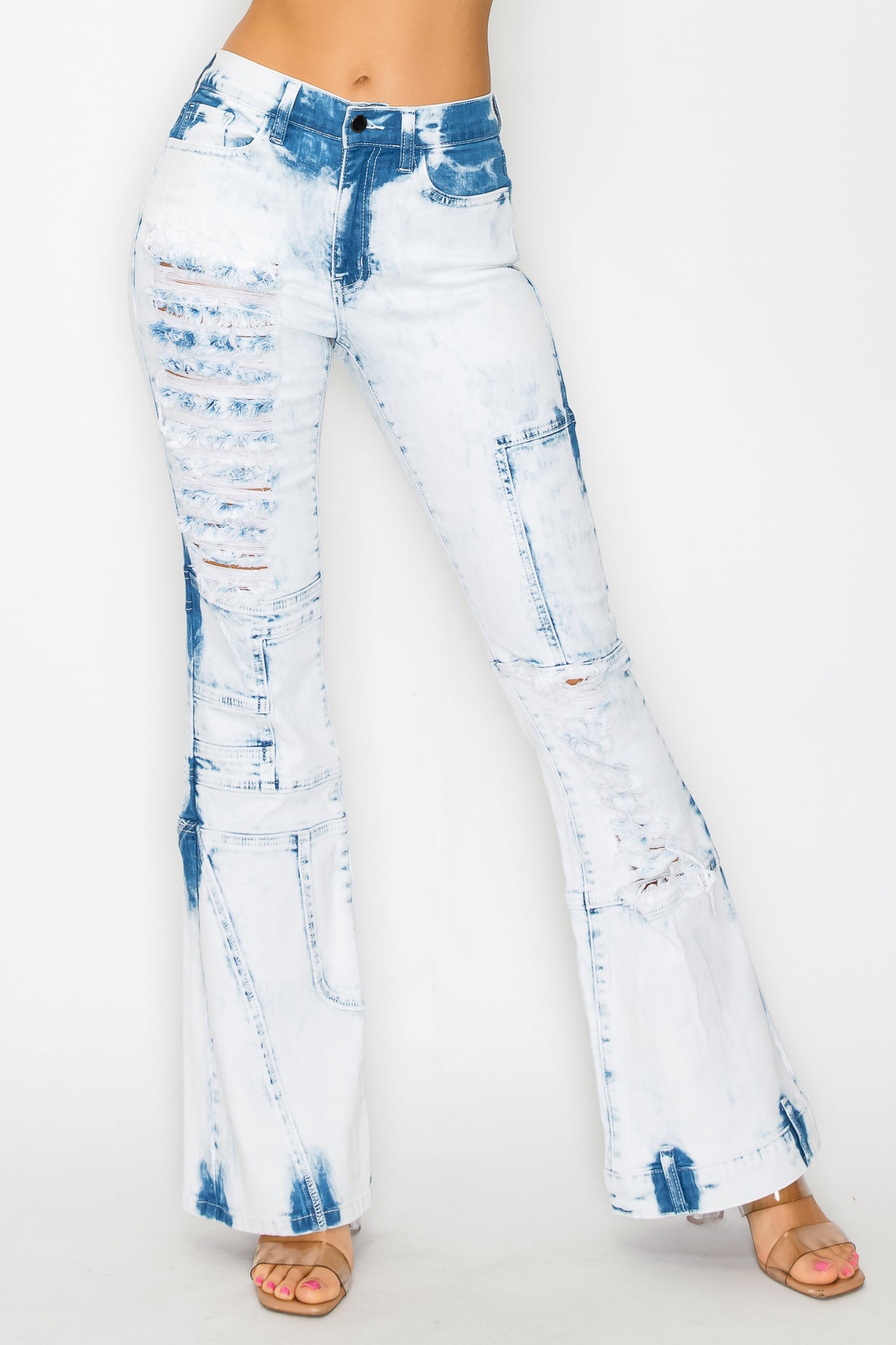 White Distressed Flare Jeans