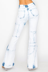 40567 Women's Mid Rise Bleached Flare Jeans W/ upper leg destruction