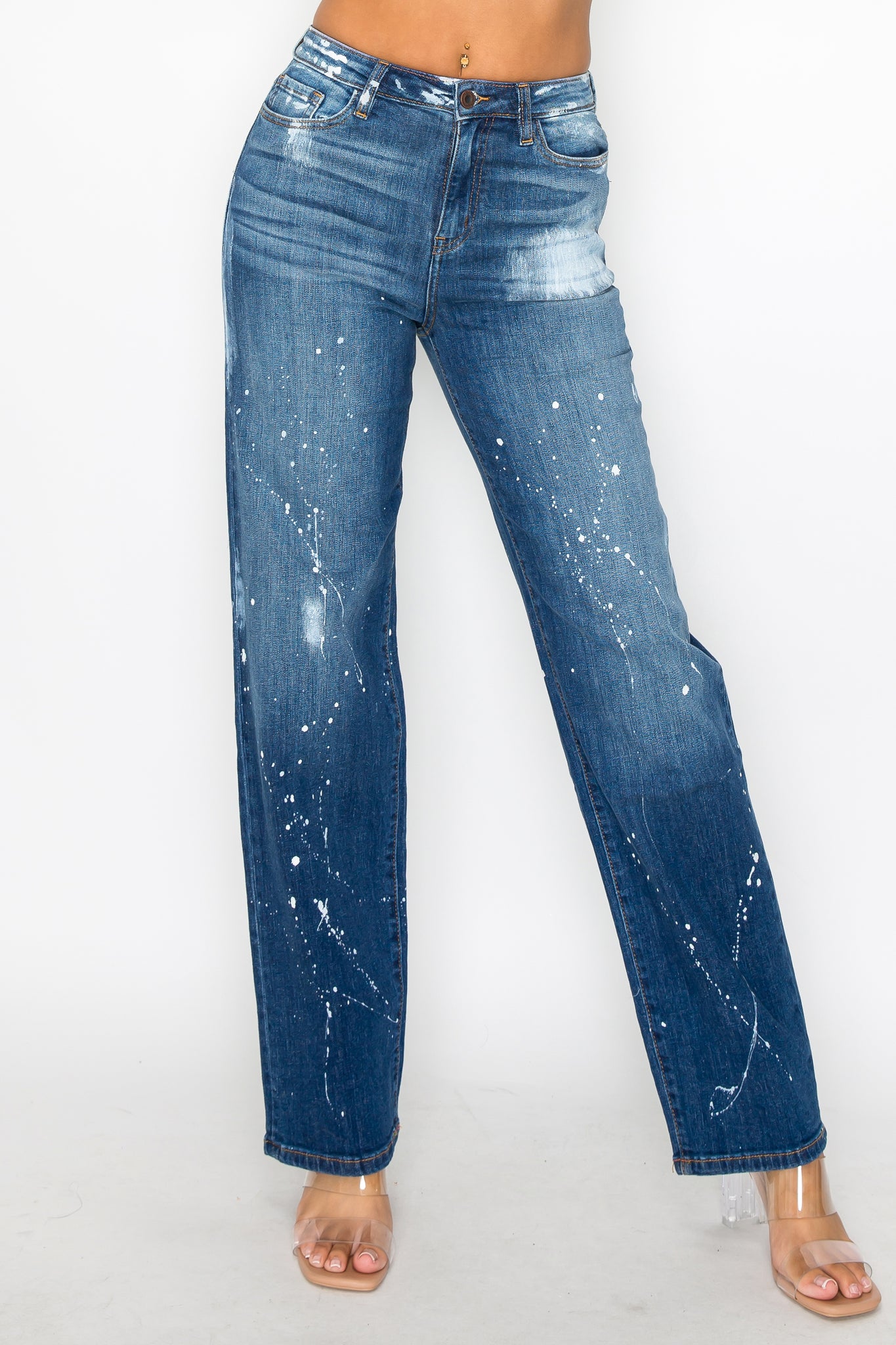 40576 Women's Mid Rise Loose Fit Jeans w/ White paint splash