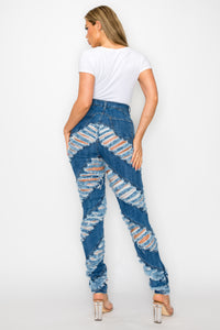 40583 Women's High Rise Skinny Distressed Jeans w/ Chevron slice