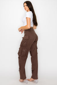 Womens Cargo Pants Casual Summer Fashion Solid Color Pockets High Waisted  Loose Wide Leg Comfy Cargo Jeans Pants for Women 
