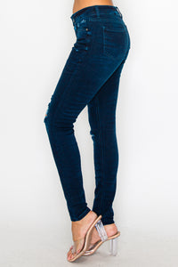 40601 Women's Mid Waisted Distressed Washed Skinny Jeans