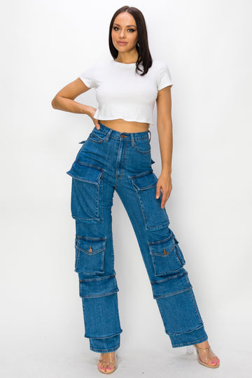 40607 Women's High Rise Cargo Pants W/ Multiple Cargo Pockets