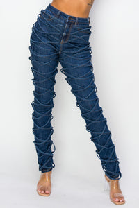 40625 Women's High Rise Crisscross Strapped Skinny Jeans