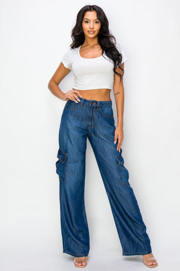 40627 Women's High waisted Light-weight Cargo Jeans