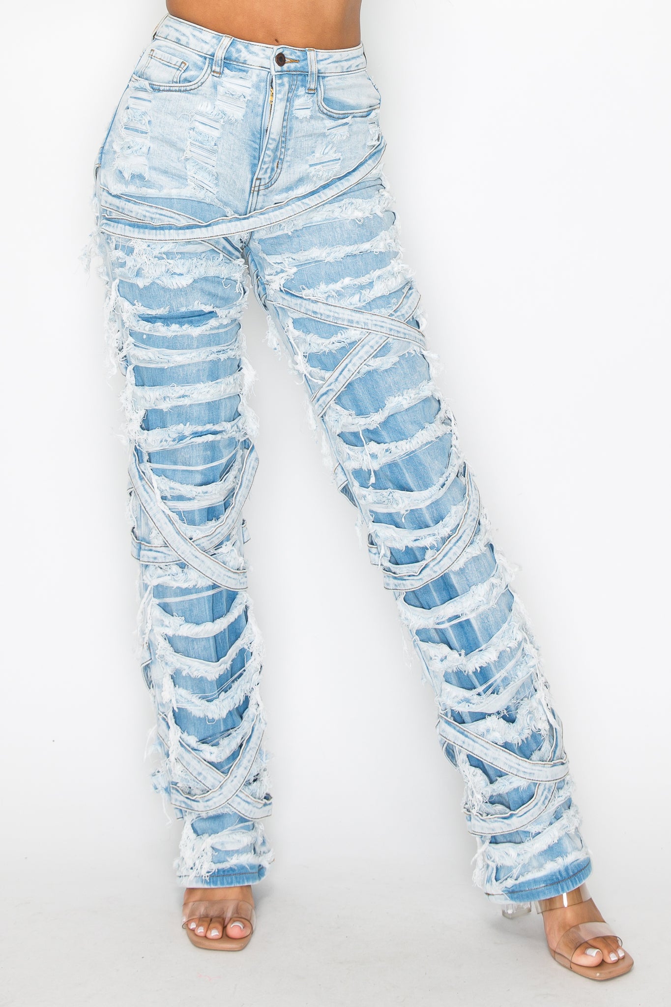 40630 High Rise Strappy Destroyed Jeans