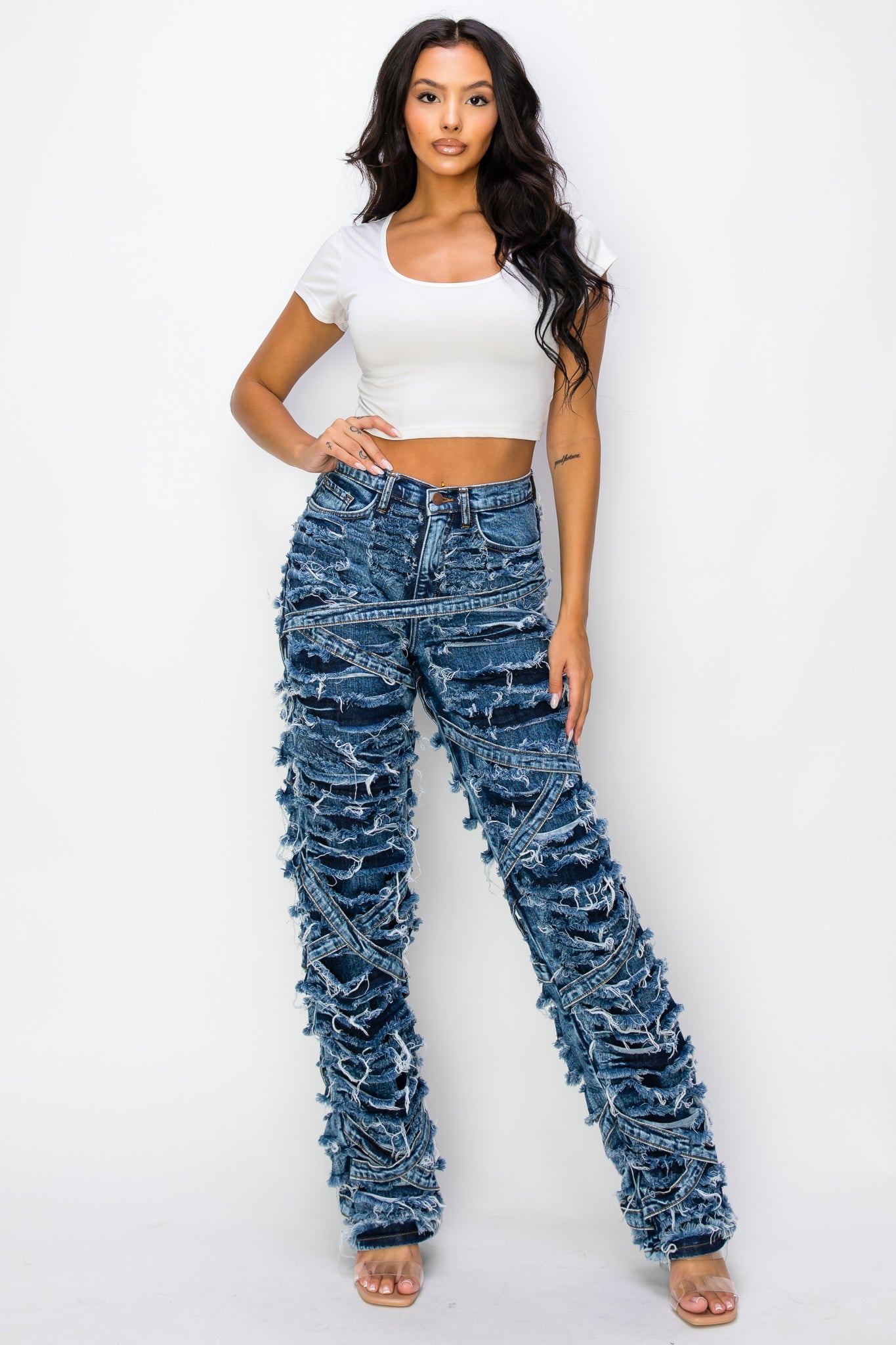 40630 High Rise Strappy Destroyed Jeans