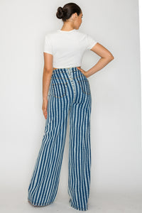 40644 High Rise Straight Leg Denim Pants W/ Dark Blue Stripes