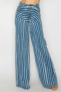 40644 High Rise Straight Leg Denim Pants W/ Dark Blue Stripes