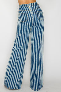 40644 High Rise Straight Leg Denim Pants W/ Dark Blue Stripes