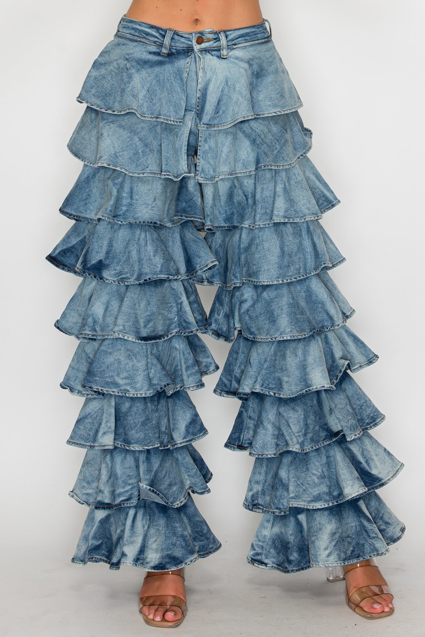 40655 High Waist Wide Leg Layered Ruffles Pants