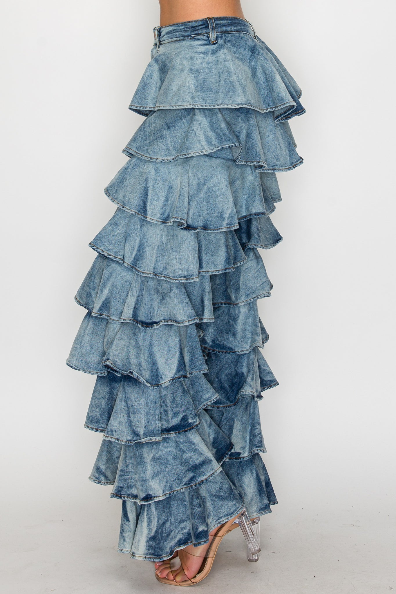 40655 High Waist Wide Leg Layered Ruffles Pants