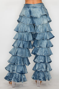 40655 High Waist Wide Leg Layered Ruffles Pants