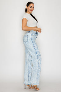 40662 High Rise Straight Leg Jeans W/ Front Panel Cross Patches