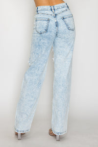 40662 High Rise Straight Leg Jeans W/ Front Panel Cross Patches