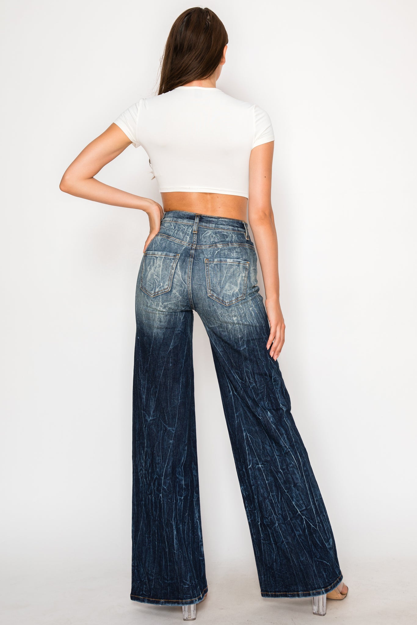 40664 High Rise Flare Jeans W/ Upper Leg Hand Sanding