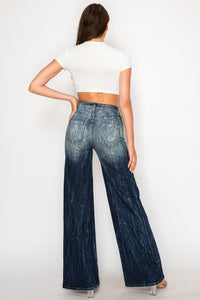 40664 High Rise Flare Jeans W/ Upper Leg Hand Sanding