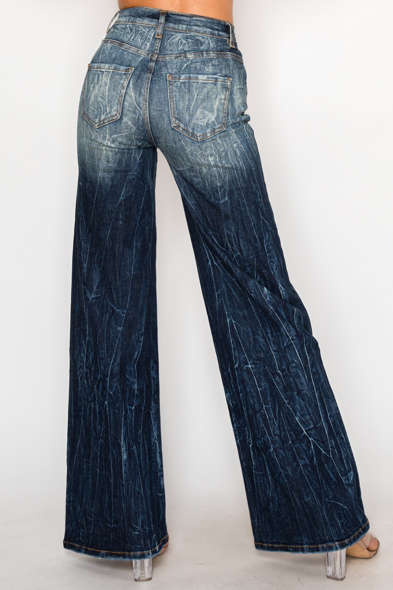 40664 High Rise Flare Jeans W/ Upper Leg Hand Sanding