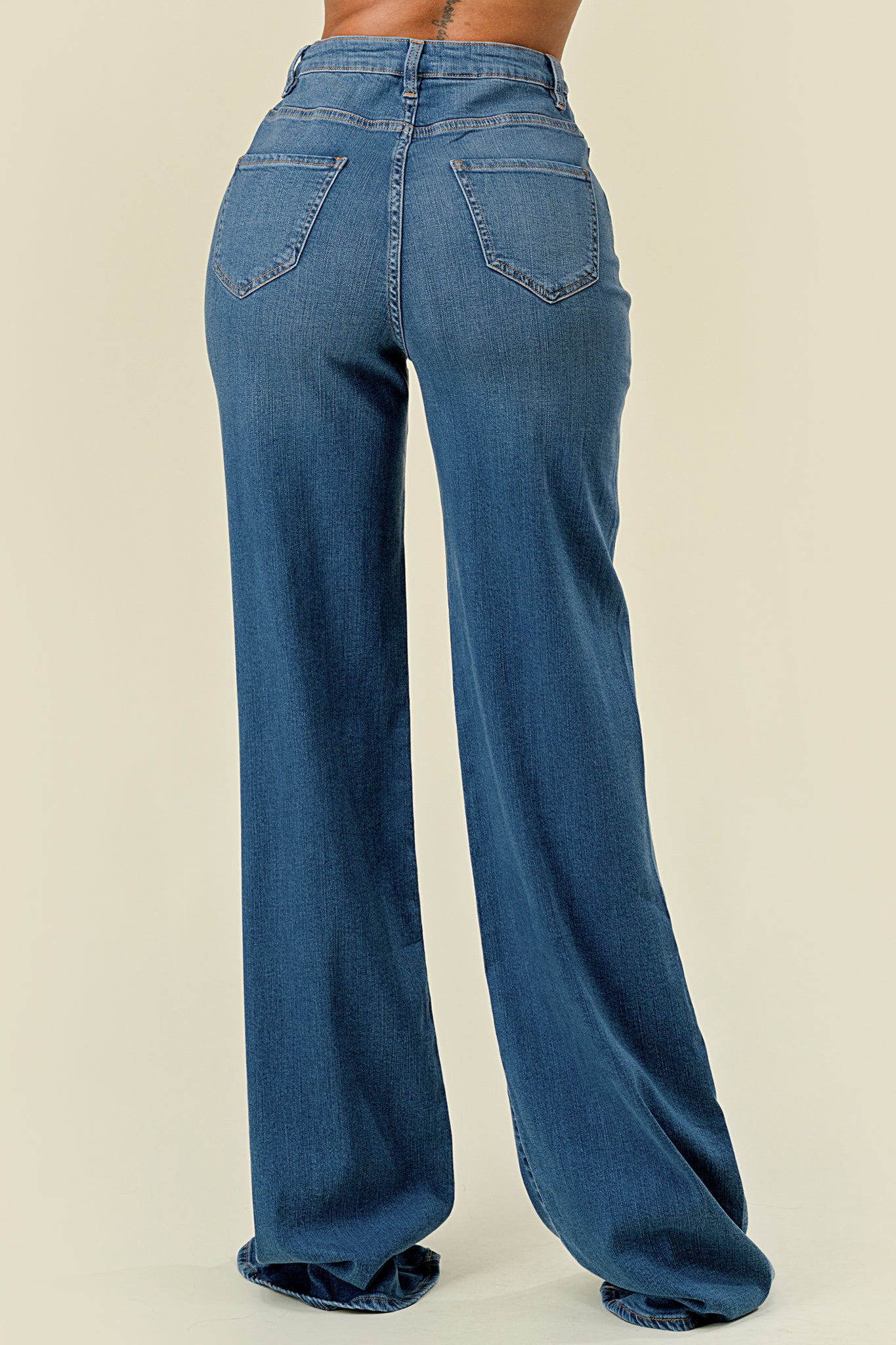 40712 High Rise Criss Cross Button Closure Wide Leg Jeans