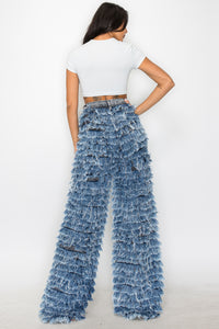 40714 High Rise Fringed Jeans W/ Contrasting Layers