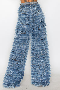 40714 High Rise Fringed Jeans W/ Contrasting Layers