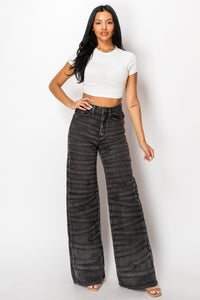 40716 High Rise Strap Illusion Flare Jeans