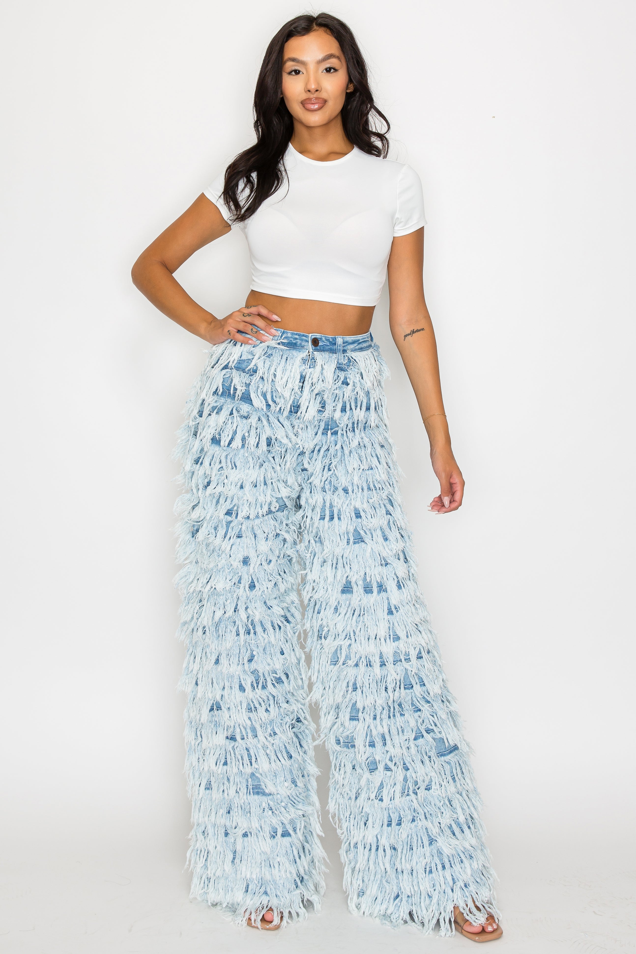 40732 Dual Layer Fringed Jeans