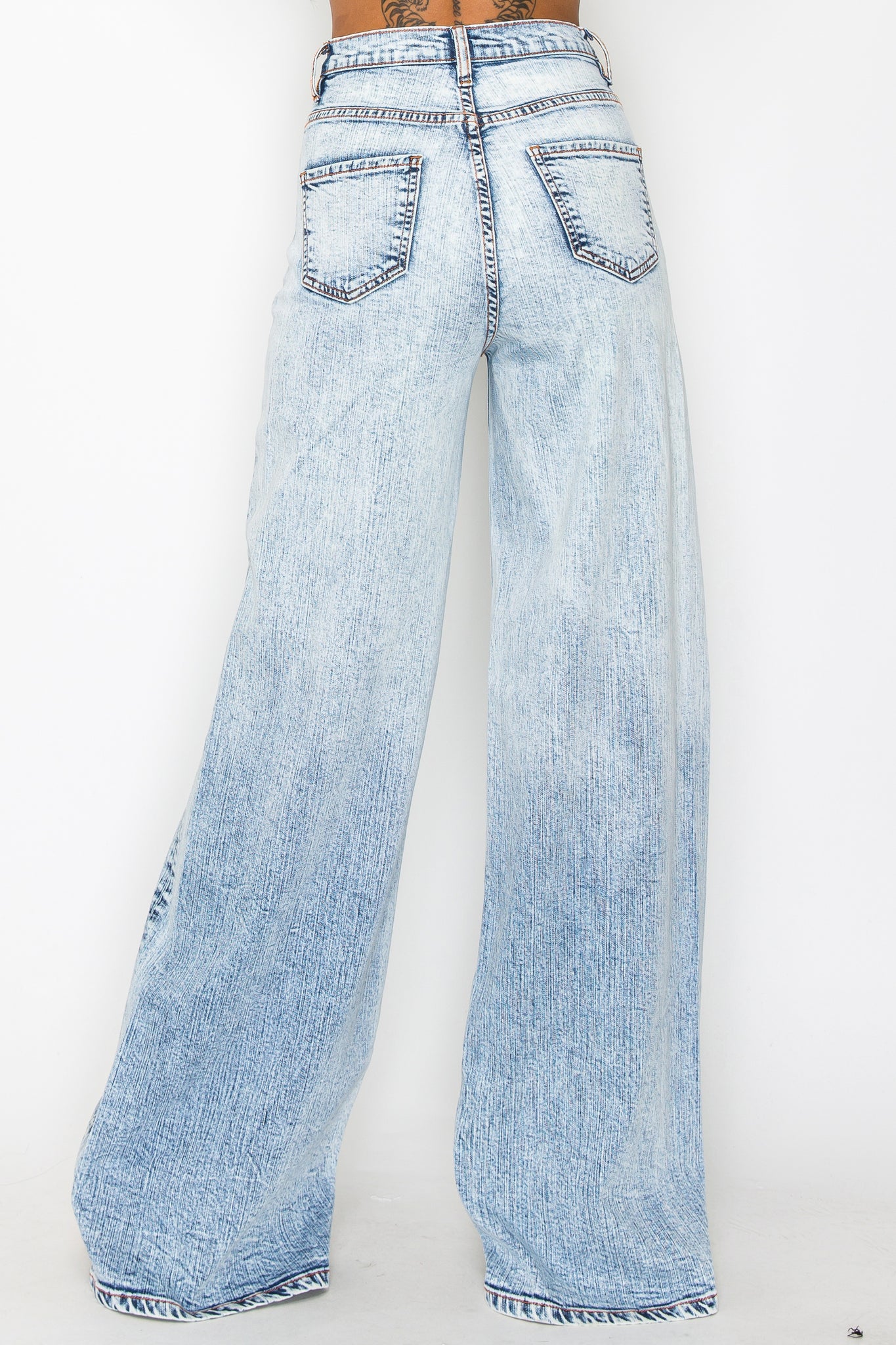 40734 High Rise Acid Washed Down Wide Leg Jeans