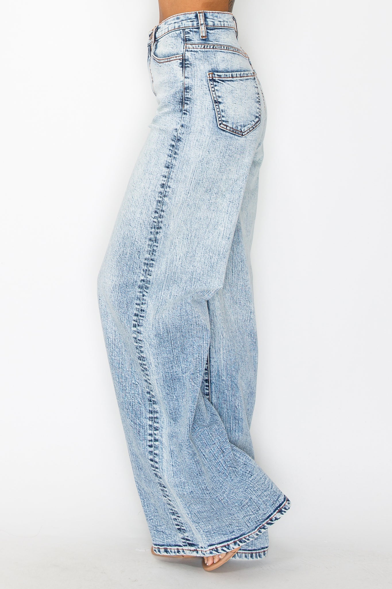 40734 High Rise Acid Washed Down Wide Leg Jeans