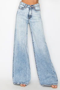 40734 High Rise Acid Washed Down Wide Leg Jeans