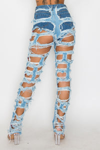 40741 Dual Layer High Rise Destroyed Skinny Jeans W/ Under Shorts