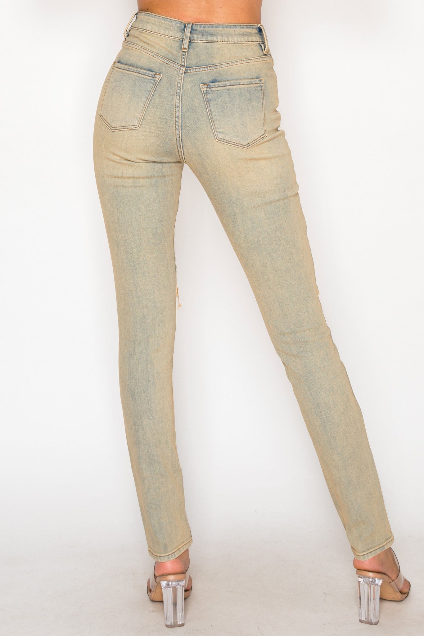 40771 High Rise 5 Pocket Vintage Wash Skinny W/ Sliced Knees
